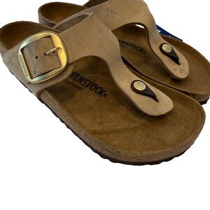 Birkenstock Gizeh BIG Buckle Women’s Sandcastle Nubuck Leather Sz US 7 EU 38 NEW
